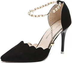 babester ベイブスター パンプス 8cmヒール おしゃれ ベルト付き 結婚式 パーティ 23.5cm( ブラック,  23.5 cm D)