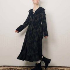 着物リメイク/大島紬/ロングジレ/ワンピース/春羽織り/フリル付き