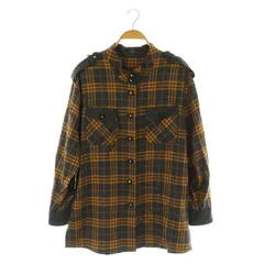 レリアン Leilian スタンドカラー チェックシャツ 長袖 13+ ブラウン /MY ■OS