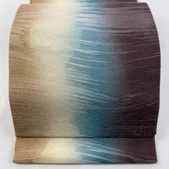 【美品】 袋帯 名品 落款 幾何学模様 ぼかし柄 箔 青緑 全通 正絹 【中古】