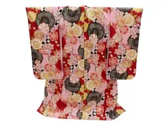 七五三 女の子着物単品 四つ身 絵羽柄 襦袢付き 着物 正絹 7才 7歳 七歳 七才 ピンク地 手毬 八重桜 柄 No.2315