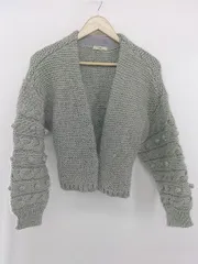 ◇ mystic ミスティック ゆったり かわいい 長袖 ニット カーディガン サイズF グレーブルー レディース E  【1306080005638】