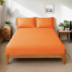 ボックスシーツ シングル セミダブル オールシーズン ベッド シーツマットレスカバー 吸水速乾 布団シーツ 抗菌・防臭 着脱簡単 通気性 柔らかな触感 洗える 厚さ5-27 cmのマットレスに適しています (オレンジ, シングル90*200cm)