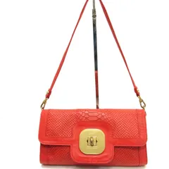☆LONGCHAMP ロンシャン ギャビー レザーショルダーバッグ パイソン型押し フランス製 ターンロック 肩掛け クラッチバッグ 2WAY