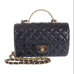 美品CHANEL【中古Aランク】CHANEL シャネル トップハンドル フラップバッグ ハンドバッグ ショルダー 2WAY  ラムスキン ブラック