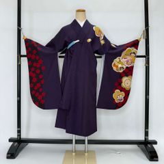二尺袖 単品 卒業式着物 紫 裄68.5cm Lサイズ  袴用着物 化繊 中古 4540