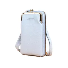 [IBUKI-STYLE] がま口 スマホ ポシェット ショルダー バッグ 縦型 ポーチ お財布 携帯 軽量 斜め掛け レディース シンプル ミニ 小銭 ファスナー カード 定期 (ライトブルー) [ライトブルー]