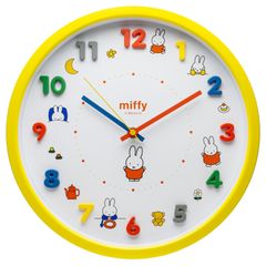 新品 ミッフィー 掛け時計 アナログ 静音 連続秒針 アイコンウォールクロック カラフル イエロー 2926-249