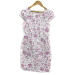 アプワイザーリッシェ Apuweiser-riche ワンピース ひざ丈 半袖 花柄 バックレースアップリボン 1 ピンク 白 ホワイト /YS15