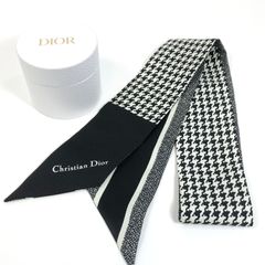 ▼Christian Dior 30 モンテーニュ ミッツァ スカーフ シルク Montaigne 千鳥格子 ブラック 黒系 ホワイト 白系 モノクロ クリスチャン ディオール タグ・箱付き