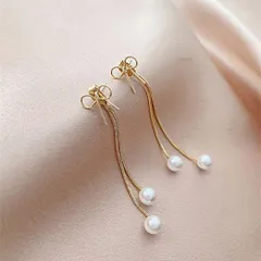 【即日～翌日発送】2wayリボンピアス　ゴールド　パール　上品　揺れる　