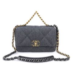 シャネル CHANEL 19 マトラッセ チェーン 2way ショルダー ハンドバッグ 斜め掛け ウール グレー アンティークゴールド アンティークシルバー金具 AS1160（未使用　展示品）