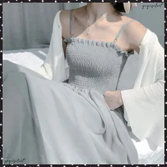 キャミワンピース カーディガン2点セット レディース フレアロングワンピ シアーカーディガン セットアップ 韓国風春夏服シャーリングワンピ 大人可愛い羽織り透け感 ビーチワンピース夏 ミモレ丈ワンピース フリルワンピ着やせ