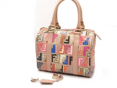 フェンディ ズッカ柄  ミニボストンバッグ ハンドバッグ PVC キャンバス レザー ブラウン マルチカラー 8BL068