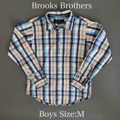 【美品】Brooks Brothers ブルックスブラザーズ ボーイズ レギュラーカラー チェックシャツ M コットン100％ マレーシア製