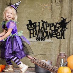 新品未使用 ハロウィン ドアプレート 壁掛け かぼちゃ 魔女 黒ラメ ウェルカムボード 自宅 玄関 ドア リビング カフェ 事務所 イベントスペース