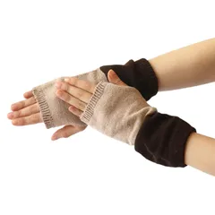 絹屋 極暖シルク アームウォーマー 親指穴付き 茶色 レディース 20-24cm SO5118 シルク ハンドウォーマー あったか バイカラー 1