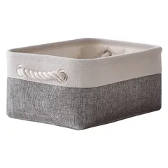 【数量限定】布製 綿麻製 コンパクトデスク収納 収納ボックス 玄関収納 引き出し収納 おもちゃ収納 カゴ 30cm×20cm×13cm 折り畳む式 かご おしゃれなインテリア雑貨 収納 高耐久性 バスケット ハンドル付きホワイトグレー… TheWarmHome