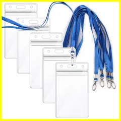首掛け カードホルダー 両面用 透明色名札ケース ネックストラップ 社員証 カード 吊り下げ名札 通学通勤 青い 社員証 縦型 名刺 5枚入れ 展示会 名札 イベント用 ネームホルダー パスケースpvc製 【idカードホルダー】Segarty 防水機能