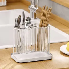 2個一体セット 箸立て おしゃれ 箸水切り 箸 フォーク 水切り キッチン箸立て ツール立て キッチン カトラリー スタンド 箸収納管 プラスチのサムネイル