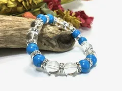 ターコイズ&水晶 パワーストーン ブレスレット 10mm  （シルバー）メンズ・レディース　男性・女性　数珠ブレス　開運 [17]