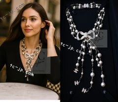 シャネル ネックレス アクセサリー CHANEL ココマーク パール リボン ゴールド ラインストーン ジュエリー カール・ラガーフェルド 超美品