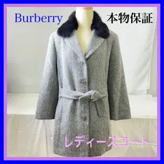 【T1562-50-10】本物保証 BURBERRY バーバリー コート ファー ファー襟 毛皮 レディース グレー 42