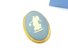 ■美品■ WEDGWOOD ウェッジウッド ジャスパー カメオ ピンブローチ ピンバッジ アクセサリー ライトブルー系×ゴールド系 DF3179