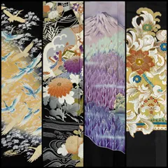 【4999円均一】リユース 豪華 黒留袖 4枚 まとめ売り 作家物 落款  飛鶴 群鶴 松 檜扇 菊 扇流し 笹 霞 風景 金彩 唐花 日本刺繍 友禅  リメイクに リサイクル着物 ドレス ワンピース ファブリック
