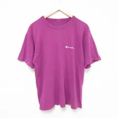 XL/古着 チャンピオン 半袖 ビンテージ Tシャツ メンズ 90s ワンポイントロゴ クルーネック 紫 パープル 25apr19 中古