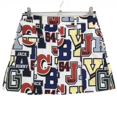 【超美品】ジャックバニー スカート 白×マルチカラー 英字柄 ボックスプリーツ レディース 1(M) ゴルフウェア Jack Bunny