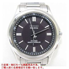 ※併売商品※◆中古◆CITIZEN【シチズン】エクシード エコドライブ メンズ腕時計 ステンレス 黒文字盤 電波ソーラー　M1073