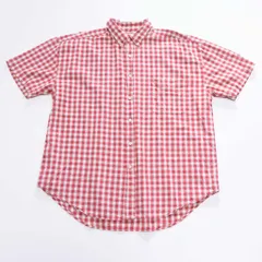 90s old GAP 半袖 ギンガムチェック ボタンダウン シャツ コットン 100% 90年代 オールド ギャップ ボックスシルエット 赤 古着 vintage 【L】