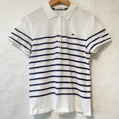 日本製◎ (^w^)b LACOSTE ラコステ ハーフボタン 半袖 ポロシャツ ゴルフウェア golf トップス コットン配合 爽やか カジュアル 休日スタイル ボーダー柄 ホワイト メンズ 男性 サイズ40