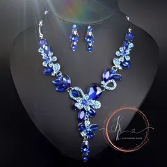 ガーデン・シャイン ブルー  ネックレス ピアス セット 発表会 イベントGS イベント 発表会 ブライダル 式典 舞台衣装アクセサリー ダンス アクセサリー パーティー