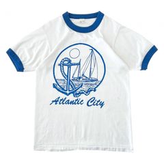 S 80s USA製 スクリーンスターズ ヴィンテージ リンガーTシャツ 船 ヨット 海 碇 シングルステッチ コットンポリ ロゴ ホワイト ブルー