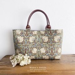 ⭐️12点売れました⭐️ ウィリアム モリス ピンパーネル 茶色 クリーム 花柄 小柄 革 トートバック 手提げバック
