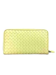 【中古】 BOTTEGA VENETA 　ボッテガ・ヴェネタ　長財布　ライトイエロー　イントレチャート　本革　ラウンドファスナー＿S11＿セルモアから出品＿s-0005-r11