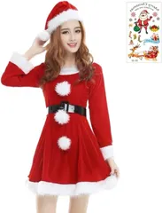 GRHONC サンタ コスプレ レディース 4点 セット 長袖 ミニ ワンピ クリスマス 仮装 衣装 Free Size( Free Size)