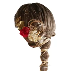 Lomeri ロメリ 【11色展開】髪飾り ロープアレンジ ドライフラワー 成人式 卒業式 結婚式 振袖 (赤)K3 1