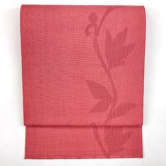 リユース帯 名古屋帯 ピンク カジュアル すかし織り 蔓 葉 松葉仕立て 未洗い MS1009