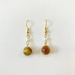 【ハンドメイド】UVレジン ピアス ドライフラワー オレンジ 