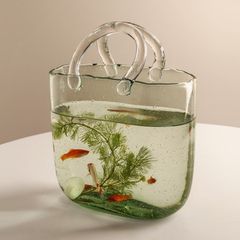 新品 ガラスのカバン 花瓶 北欧 おしゃれ 金魚鉢にもなる フラワーアレンジメント クリアガラス フラワーベース 観葉植物 花器