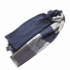 アクアスキュータム AQUASCUTUM タグ付き ストール マフラー フリンジ ウール シルク混 紺 ネイビー /FF