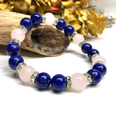 ラピスラズリ&ローズクォーツ パワーストーン ブレスレット 天然石ブレス (シルバー) 10mm メンズ・レディース 恋愛運 お守り [3]