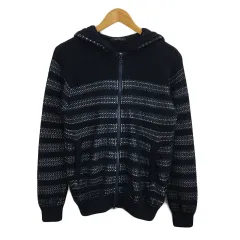 コムサイズム COMME CA ISM パーカー ニット ダブルジップ ボーダー 長袖 M 紺 白 ネイビー ホワイト