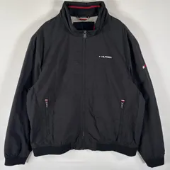 古着 トミーヒルフィガー TOMMY HILFIGER ナイロンジャケット フルジップ ワンポイントロゴ刺繍 襟ロゴ ウィンドブレーカー 大きいサイズ XXL  ブラック メンズ