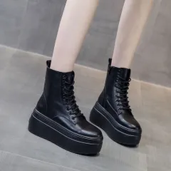 ☆ ブラック ☆ 36(23cm) ☆ 厚底ブーツ レディース 厚底ブーツ レディース ショートブーツ レディースブーツ 編み上げブーツ レディースブーツショート レースアップブーツ ショート ブーツ 厚底 歩きやすい 履きやすい ショート丈 ファスナー付き