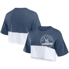 【送料無料】 アンブランデッド レディース Tシャツ トップス Women's Fanatics Branded Navy/White New York Yankees Color Split Boxy Cropped T-Shirt Ynk Navy