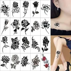 タトゥーシール ボディーシール (黒バラ 薔薇 花 20枚セット)